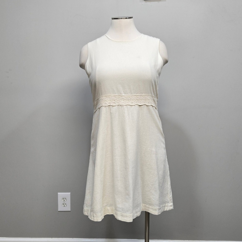 April Cornell Mini Dress XL Cream Lace Trim Cottagecore Romantic Prairie Natural